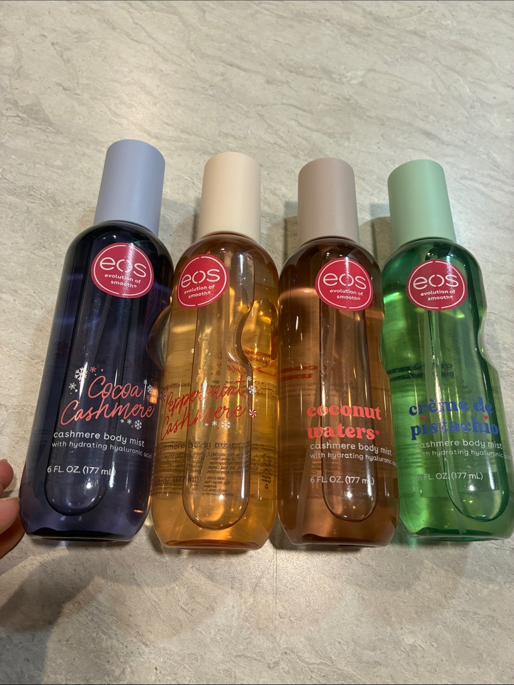 eos Cashmere Body Mist Set — navy, amber, brown, green